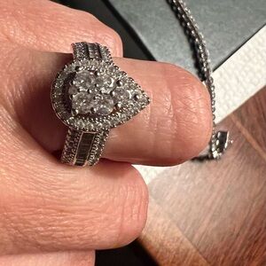 Silver-Tone Teardrop Cluster Ring with Clear Stones